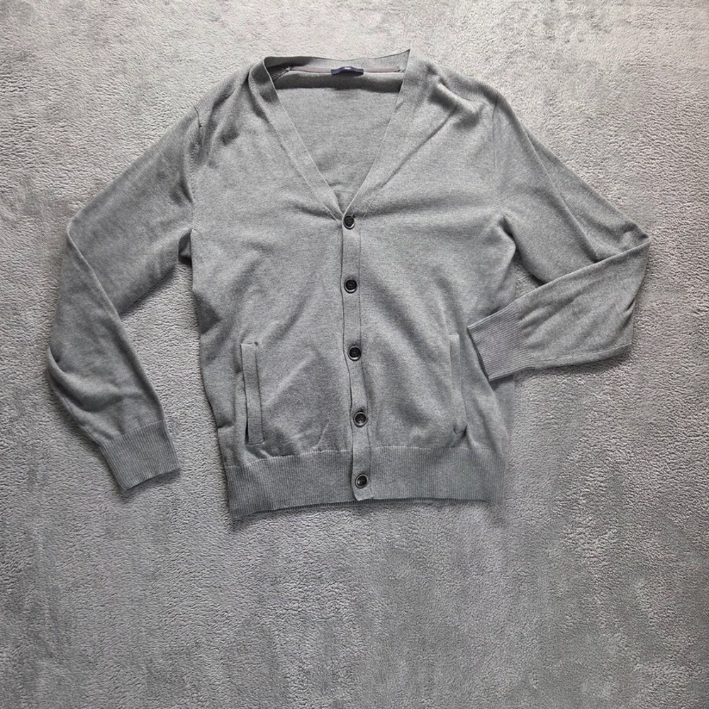 Gap Sweater‎ Mens Medium Gray Cardigan Long Sleeve Button Up Pockets Grandpa